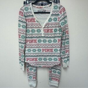 Victoria’s Secret PINK Women’s Holiday Fair Isle Pajama Set - Red/Green, Medium